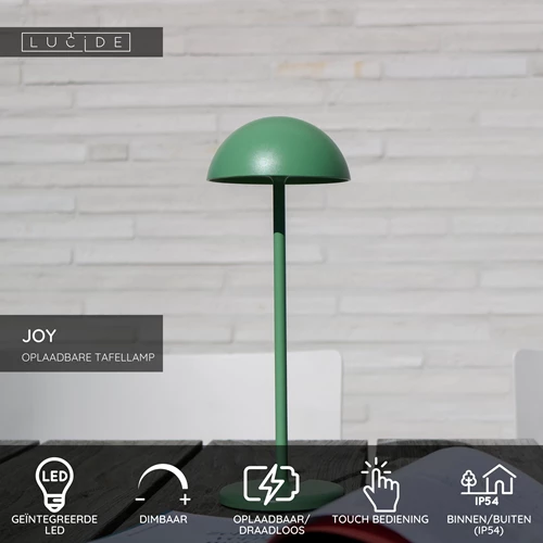 Lucide JOY - Oplaadbare Tafellamp Binnen/Buiten - Accu/Batterij - Ø 12 cm - LED Dimb. - 1x1,5W 3000K - IP54 - Groen - USP